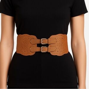 Tan Laser Cut Double Buckle Belt